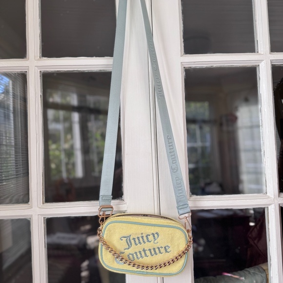 NWOT Juicy Couture Yellow & Blue Crossbody Bag Terri-cloth & small teal Pouch - Picture 3 of 10